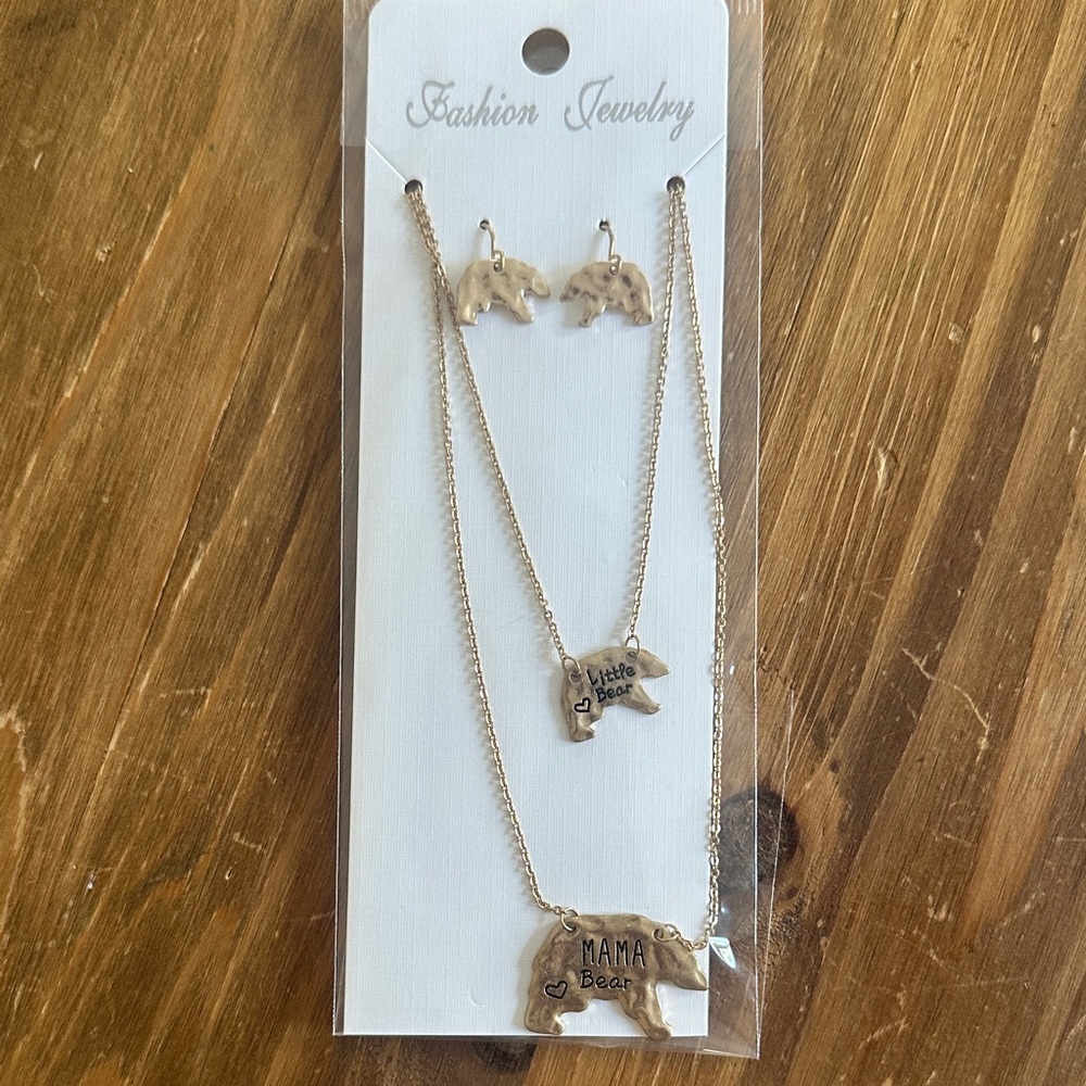 Gold Bear Necklace and Earring Set
